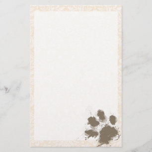 Papeterie Drôle Empreinte de patte sur Antique White Damask
