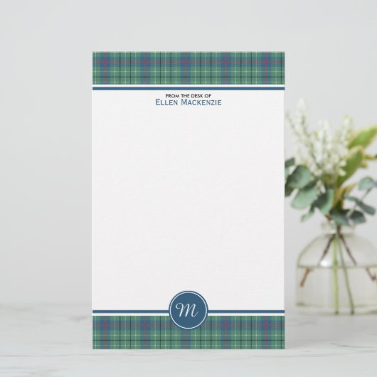 Papeterie Duncan Clan Lumière Vert Ancien Tartan Monogramme (Debout devant)