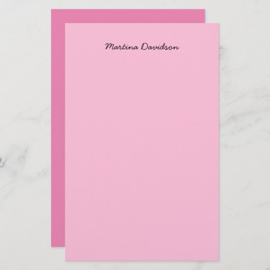 Papeterie Écriture manuscrite originale unique rose (Devant / Derrière)