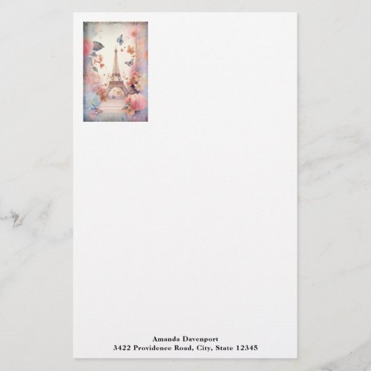 Papeterie Eiffel Tower Butterflies and Flowers (Devant)