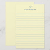 Papeterie Élégance Simple Jaune Bleu Monogramme Ligné (Devant / Derrière)