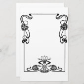 Papeterie Elégant Art Nuovo Floral Noir et Blanc Scroll (Devant / Derrière)