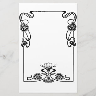 Papeterie Elégant Art Nuovo Floral Noir et Blanc Scroll