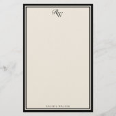 Papeterie Elegant Black and Ivory Monogram Two Border (Devant)