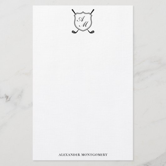 Papeterie Elegant Black Golf Monogram Crest Stationery (Devant)