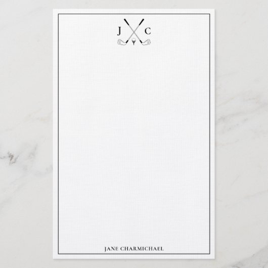 Papeterie Elegant Black Golf Monogram Stationery (Devant)