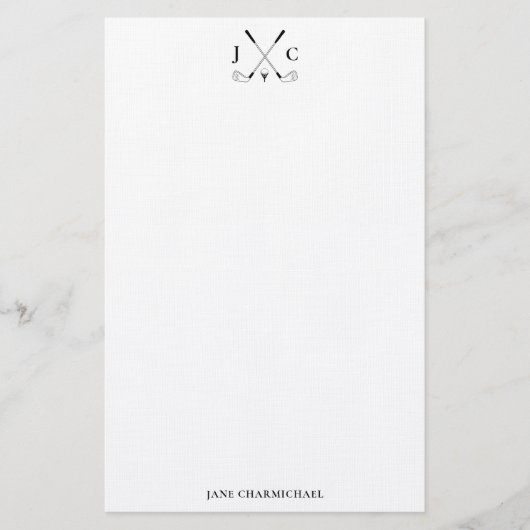 Papeterie Elegant Black Golf Monogram Stationery (Devant)