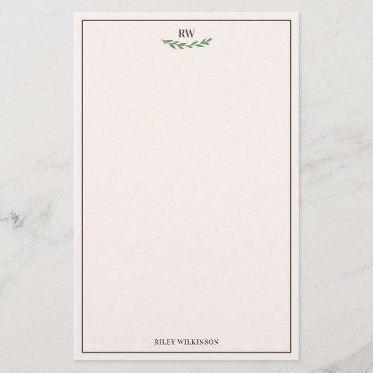 Papeterie Élégant blanc Brown vert vert vert vert Monogramme (Devant)