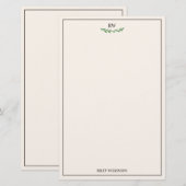 Papeterie Élégant blanc Brown vert vert vert vert Monogramme (Devant / Derrière)