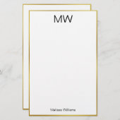 Papeterie Élégant blanc noir et or Nom de la frontière Monog (Devant / Derrière)