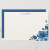 Papeterie Elegant Blue Floral Personal Stationery Note Card (Devant / Derrière)