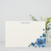 Papeterie Elegant Blue Floral Personal Stationery Note Card (Debout devant)