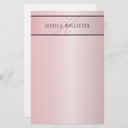 Papeterie Elégant Blush Faux Rose Gold | Nom et initiales (Devant / Derrière)