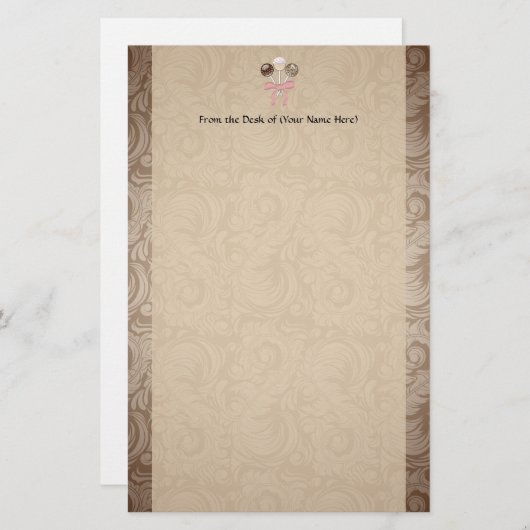 Papeterie Élégant cacao Damask Cake Pop (Devant / Derrière)