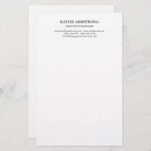 Papeterie Élégant Classique Simple Blanc Professionnel (Devant / Derrière)