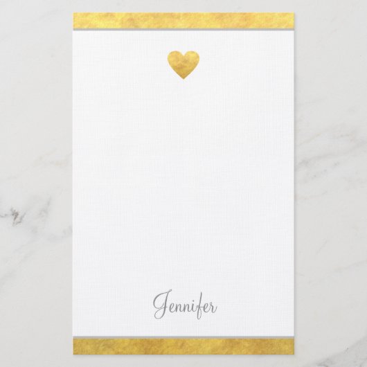 Papeterie Elégant Gold Foil Bordure Coeur moderne Script (Devant)