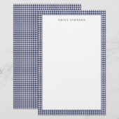 Papeterie Élégant Houndstooth Monogram Bleu Marine (Devant / Derrière)
