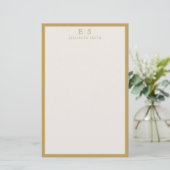 Papeterie Elegant Ivory Gold Border Monogram (Debout devant)
