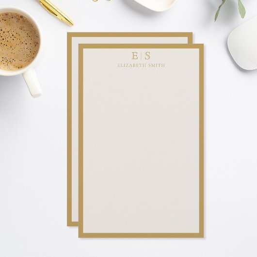 Papeterie Elegant Ivory Gold Border Monogram