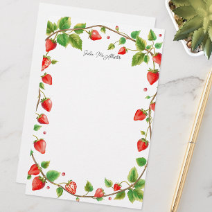 Papeterie Elégant jardin de fraises rouges avec bordure vert