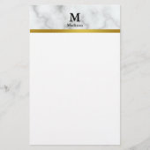 Papeterie Élégant Marbre blanc Faux avec nom et monogramme (Devant)