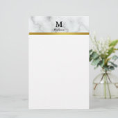 Papeterie Élégant Marbre blanc Faux avec nom et monogramme (Debout devant)