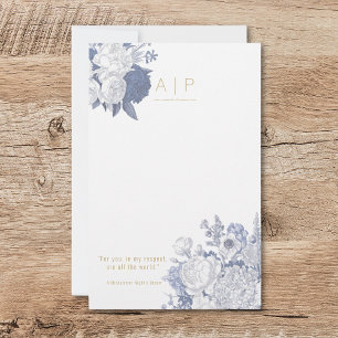Papeterie Élégant Moderne Style Citation Floral Bleu