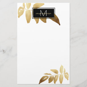 Papeterie Élégant Monogramme blanc noir noir de feuillage