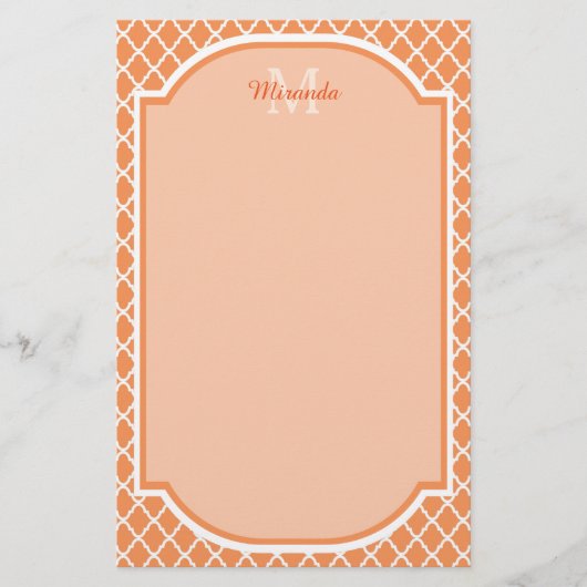 Papeterie Élégant Monogramme De Quatrefoil Orange Avec Nom (Devant)