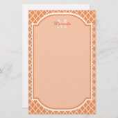 Papeterie Élégant Monogramme De Quatrefoil Orange Avec Nom (Devant / Derrière)