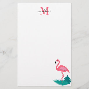 Papeterie Élégant Monogramme Feuille Tropical Flamant rose r