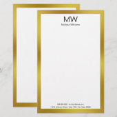 Papeterie Élégant Monogramme Gold Frontière Faux Business (Devant / Derrière)