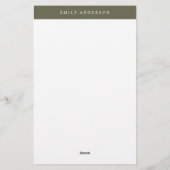 Papeterie Élégant monogramme vert olive minimaliste (Dos)