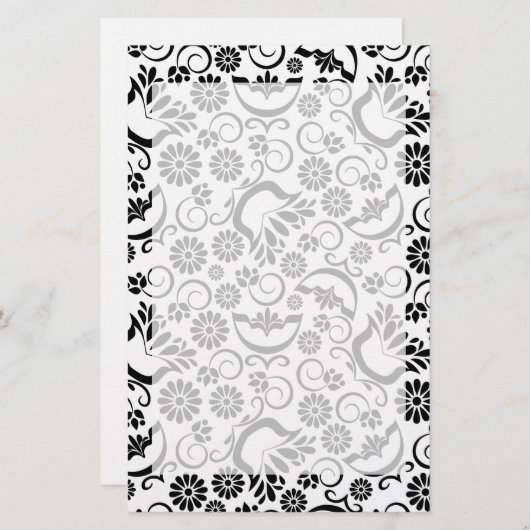 Papeterie Élégant papier à lettres noir blanc (Devant / Derrière)