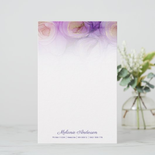 Papeterie Élégant papier papier à lettres Abstrait pourpre R (Debout devant)