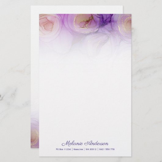 Papeterie Élégant papier papier à lettres Abstrait pourpre R (Devant / Derrière)