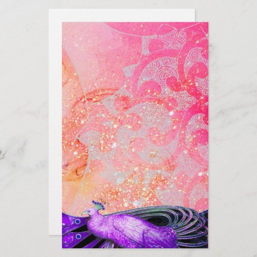 PAPETERIE ÉLÉGANT PEACOCK EN FUCHSIE ROSE ÉCLAIRANTE (Devant / Derrière)