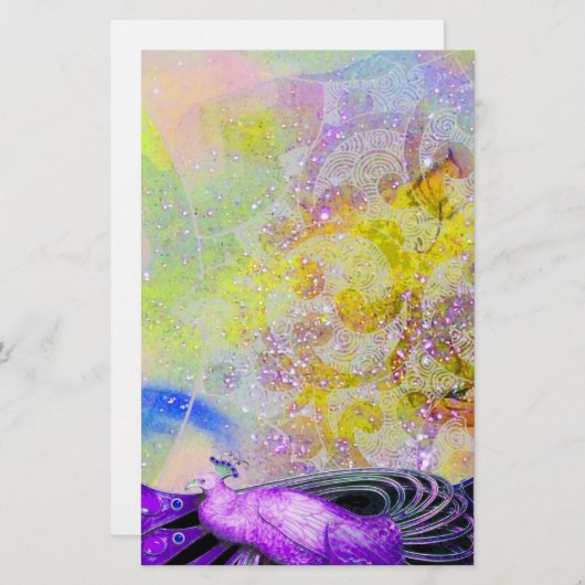 PAPETERIE ÉLÉGANT PEACOCK EN POURPULAIRE JAUNE ÉCLAIRANT (Devant / Derrière)