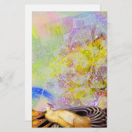 PAPETERIE ÉLÉGANT PEACOCK EN POURPULAIRE JAUNE ÉCLAIRANT (Devant / Derrière)