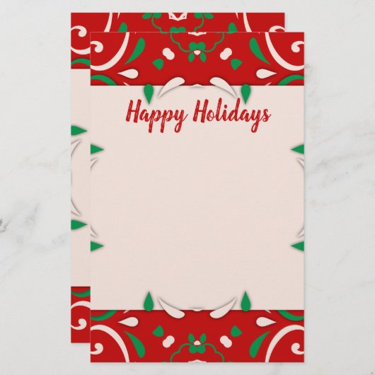 Papeterie Elégant Rouge Vert Blanc Noël Frontière Joyeuses F (Devant / Derrière)