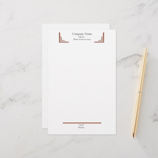 Papeterie Elegant Terracotta Corner— with Footer Stationery (Devant/Arrière en situation)