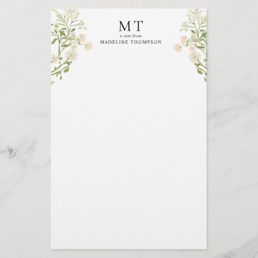 Papeterie Elegant White Floral Wildflower Classic Monogram (Devant)