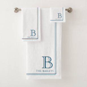 Papeterie élégante à bordure bleu marine avec mono