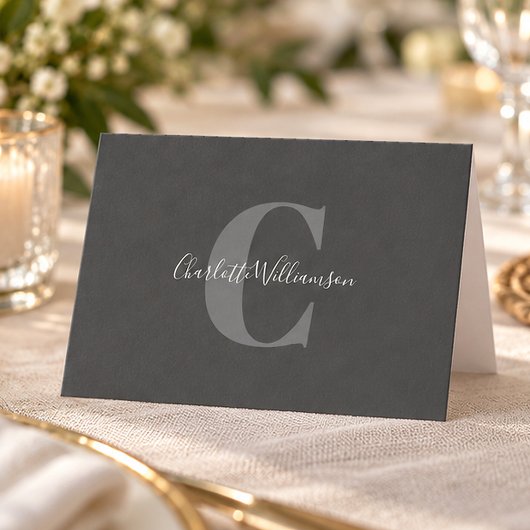 Papeterie élégante à monogramme noir gris script n