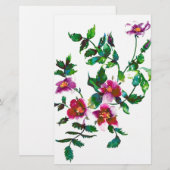 Papeterie Elégante aquarelle moderne fleur sauvage rose fonc (Devant / Derrière)