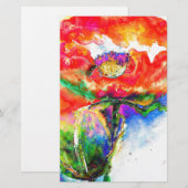 Papeterie Elégante aquarelle rouge florale (Devant / Derrière)