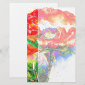 Papeterie Elégante aquarelle rouge florale (Devant / Derrière)