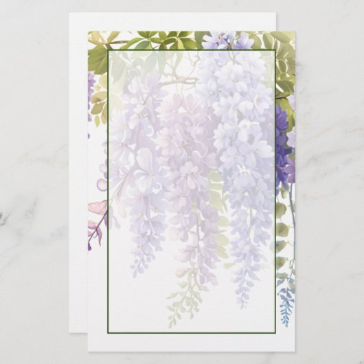 Papeterie Élégante glycine florale d'aquarelle mauve douce (Devant / Derrière)