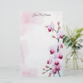 Papeterie Elégante Orchidée d'Aquarelle rose romantique (Debout devant)