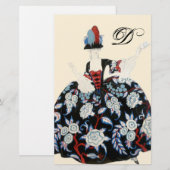 PAPETERIE ÉLÉGANTE ROBE FLORALE DE DAME / MONOGRAMME DE MODE (Devant / Derrière)